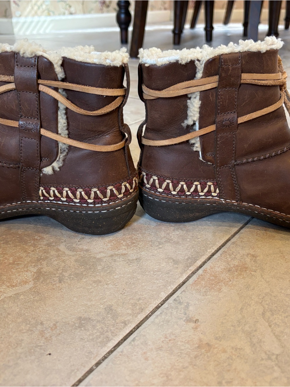 UGG Brown Leather Shearling Ankle Boots with Laces